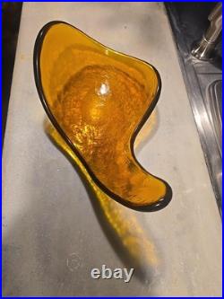 RARE Blenko #537 Amber UV Reactive Bowl Joel Myers Design Introduced 1953