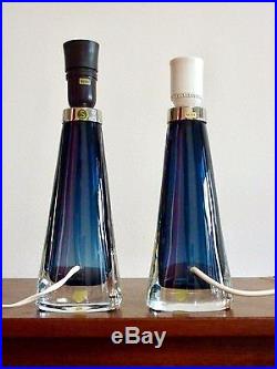 RARE Blue Mid Century Modern CARL FAGERLUND for ORREFORS Glass Table Lamps