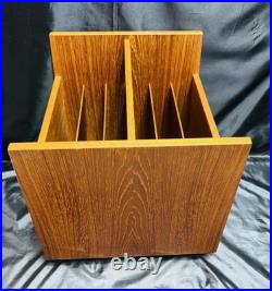 RARE Bruksbo Norway Mid-Century Modern Teak Rolling Magazine/ Book Rack