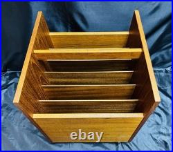 RARE Bruksbo Norway Mid-Century Modern Teak Rolling Magazine/ Book Rack