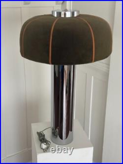 RARE CHIC VINTAGE 70s MUSHROOM TABLE LAMP 27 TALL CHROME BASE & MOHAIR SHAD