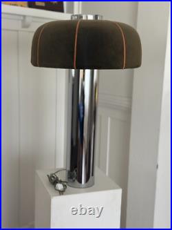 RARE CHIC VINTAGE 70s MUSHROOM TABLE LAMP 27 TALL CHROME BASE & MOHAIR SHAD