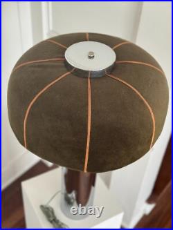 RARE CHIC VINTAGE 70s MUSHROOM TABLE LAMP 27 TALL CHROME BASE & MOHAIR SHAD