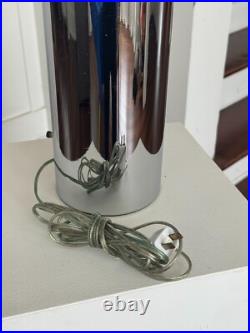 RARE CHIC VINTAGE 70s MUSHROOM TABLE LAMP 27 TALL CHROME BASE & MOHAIR SHAD