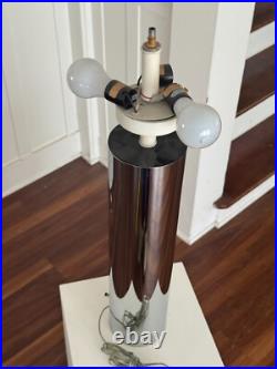 RARE CHIC VINTAGE 70s MUSHROOM TABLE LAMP 27 TALL CHROME BASE & MOHAIR SHAD