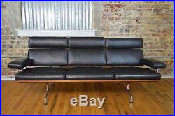 RARE Eames Herman Miller Mid Century Modern Three Seat Sofa Leather & Walnut