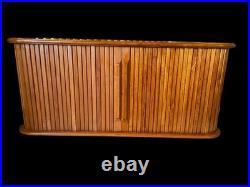 RARE FIND Mid Century Modern Teak Tambour Door Floating Wall Cabinet or Shelf