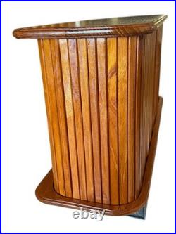 RARE FIND Mid Century Modern Teak Tambour Door Floating Wall Cabinet or Shelf