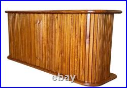 RARE FIND Mid Century Modern Teak Tambour Door Floating Wall Cabinet or Shelf