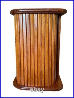 RARE FIND Mid Century Modern Teak Tambour Door Floating Wall Cabinet or Shelf