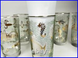 RARE/HTF Libbey Marine Life Gold Fish High Ball Drink Glasses Set of 8 WithCarrier
