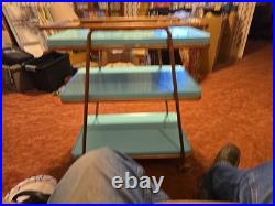 RARE HTF Turquoise Atomic COSCO Mid Century Modern 3 Tier Metal Serving Cart
