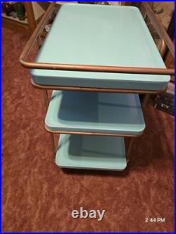 RARE HTF Turquoise Atomic COSCO Mid Century Modern 3 Tier Metal Serving Cart