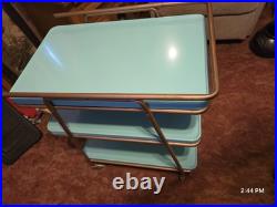 RARE HTF Turquoise Atomic COSCO Mid Century Modern 3 Tier Metal Serving Cart