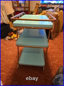 RARE HTF Turquoise Atomic COSCO Mid Century Modern 3 Tier Metal Serving Cart