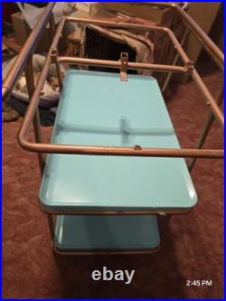 RARE HTF Turquoise Atomic COSCO Mid Century Modern 3 Tier Metal Serving Cart