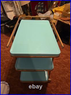 RARE HTF Turquoise Atomic COSCO Mid Century Modern 3 Tier Metal Serving Cart