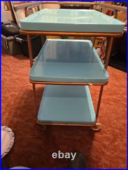 RARE HTF Turquoise Atomic COSCO Mid Century Modern 3 Tier Metal Serving Cart