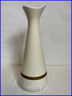 RARE Hull Pottery MCM White Hourglass Ceramic Vase Gold Stripe Hull 15 Tall