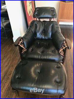 RARE Jean Gillon Jangada Lounge chair and ottoman in Brazilian wood, Leather
