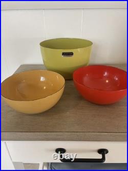 RARE! KAJ Franck Lauffer Enamel Bowl Set 3 Wonderful Condition Great MCM Colors