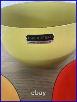 RARE! KAJ Franck Lauffer Enamel Bowl Set 3 Wonderful Condition Great MCM Colors