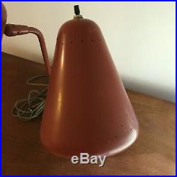 RARE KURT VERSEN Table Lamp 1950s Double Pivot Cones Red Mid-Century Modern