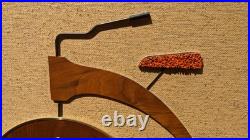 RARE LARGE Mid Century Wall Art Bike Bicycle Clock MCM Teak Tweed Wood Brass VTG