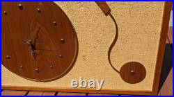 RARE LARGE Mid Century Wall Art Bike Bicycle Clock MCM Teak Tweed Wood Brass VTG