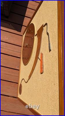 RARE LARGE Mid Century Wall Art Bike Bicycle Clock MCM Teak Tweed Wood Brass VTG