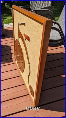 RARE LARGE Mid Century Wall Art Bike Bicycle Clock MCM Teak Tweed Wood Brass VTG