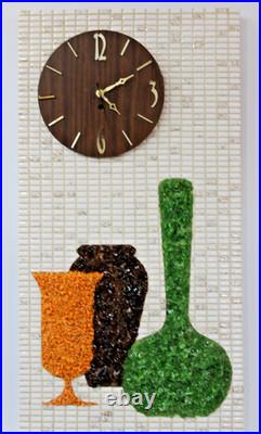 RARE Large Vintage Mid Century Modern Mosaic Tile Wall Clock Terrazzo Decor 31