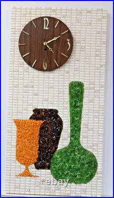 RARE Large Vintage Mid Century Modern Mosaic Tile Wall Clock Terrazzo Decor 31