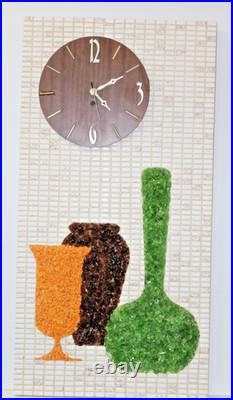 RARE Large Vintage Mid Century Modern Mosaic Tile Wall Clock Terrazzo Decor 31