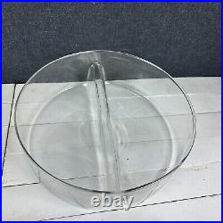 RARE MCM DIVIDED SERVING BOWL GLASS & TEAKWOOD Holder Mid Century Modern 70s VTG RARE MCM DIVIDED SERVING BOWL GLASS & TEAKWOOD Holder Mid Century Modern 70s VTG