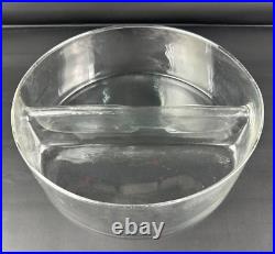 RARE MCM DIVIDED SERVING BOWL GLASS & TEAKWOOD Holder Mid Century Modern 70s VTG RARE MCM DIVIDED SERVING BOWL GLASS & TEAKWOOD Holder Mid Century Modern 70s VTG