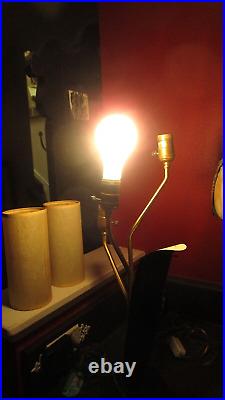 RARE MCM METAL ORCHID TABLE LAMP 3 FLOWERS /SHADES 2 TALL LEAVES One ROTATES