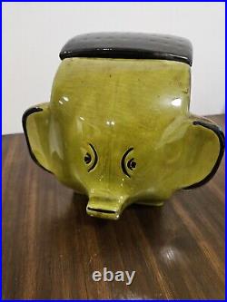 RARE MIDCENTURY MODERN ELEPHANT COOKIE JAR BY HOLIDAY DESIGNS CA Green 60s