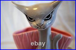 RARE MID CENTURY GREY SASSY CAT WithPINK VASE TV LAMP 1956 MIRAMAR OF CALIFORNIA