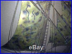RARE! MID CENTURY MODERN BRUTALIST BRASS SHIP WALL ART! C. Jere Decor Vtg 1950s
