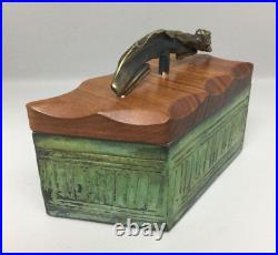 RARE Mid Century Chris & Pat Shatsby Signed Bronze Wood Box MCM Greek Classical
