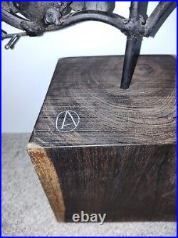RARE Mid Century Metal Owl (s) on Tree Wood Base Sculpture MCM Signed RARE Mid Century Metal Owl (s) on Tree Wood Base Sculpture MCM Signed