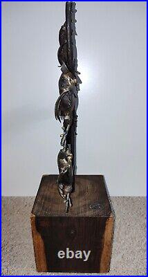 RARE Mid Century Metal Owl (s) on Tree Wood Base Sculpture MCM Signed RARE Mid Century Metal Owl (s) on Tree Wood Base Sculpture MCM Signed