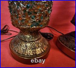 RARE Mid Century Modern 3-Way Chipped Glass/Gold Table Lamps
