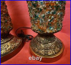 RARE Mid Century Modern 3-Way Chipped Glass/Gold Table Lamps