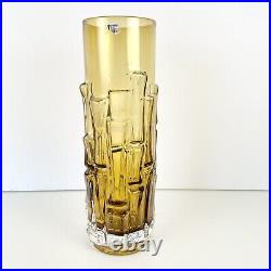 RARE Mid Century Modern Amber Bo Borgström Åseda Bark Cortex Glass Vase 9.5 MCM