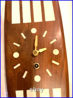 RARE Mid Century Modern Belart Walnut surfboard clock & candle sconces bel-art RARE Mid Century Modern Belart Walnut surfboard clock & candle sconces bel-art