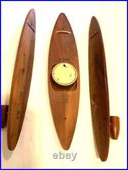 RARE Mid Century Modern Belart Walnut surfboard clock & candle sconces bel-art RARE Mid Century Modern Belart Walnut surfboard clock & candle sconces bel-art
