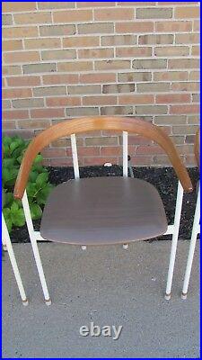 RARE Mid-Century Modern Chairs Heywood Wakefield C-Shaped, Walnut/Steel/Vinyl