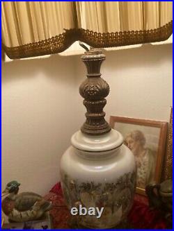 RARE Mid Century Modern Gold Etched /Pearl STYLE LAMPs W NITE LITE & SHADE